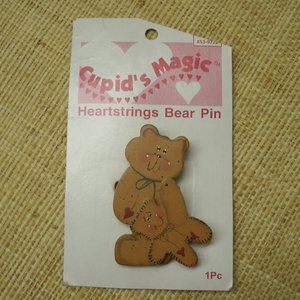 Wood Heartstrings Teddy Bear & Baby Pin